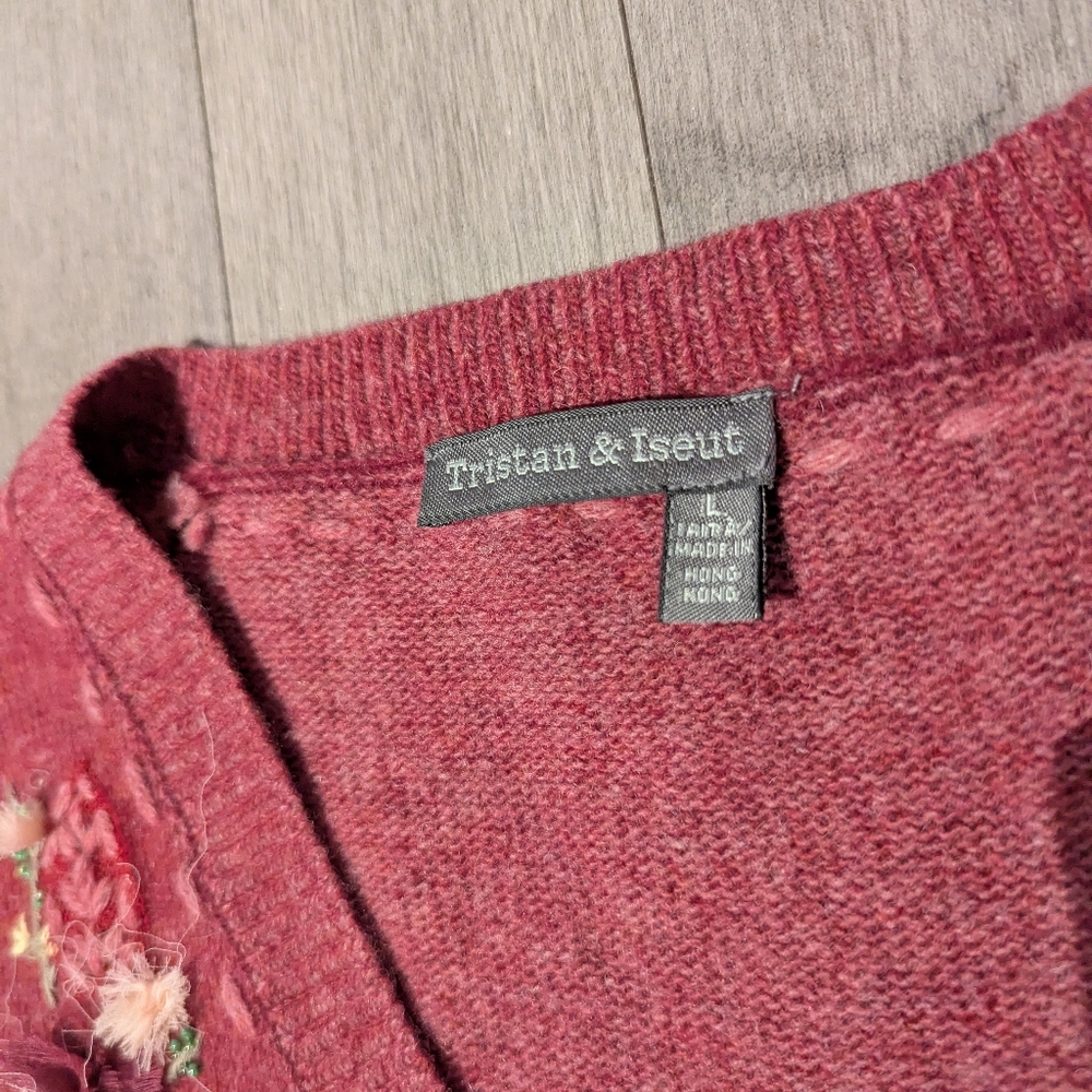Floral Embroidered V-Neck Cardigan - Pink - Picture 2 of 5